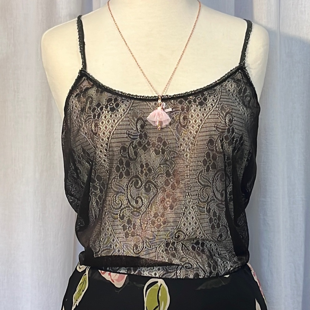 Urban Outfitters Kimchi Blue sheer lace tank with silver lurex trim-NWT